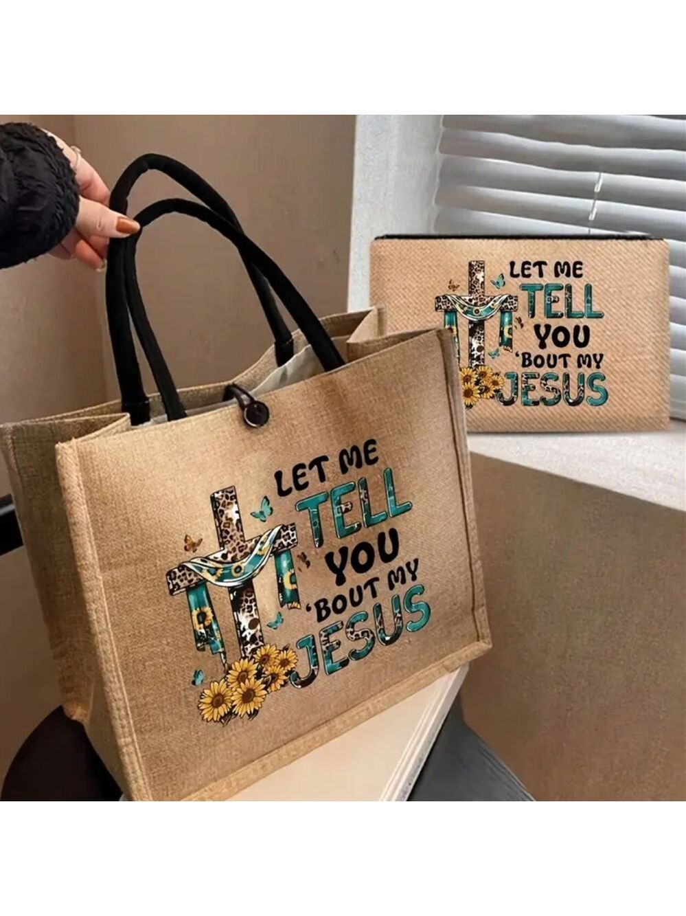"Let Me Tell You 'Bout My Jesus" Tote Bag & Pouch Set - Christian Gift